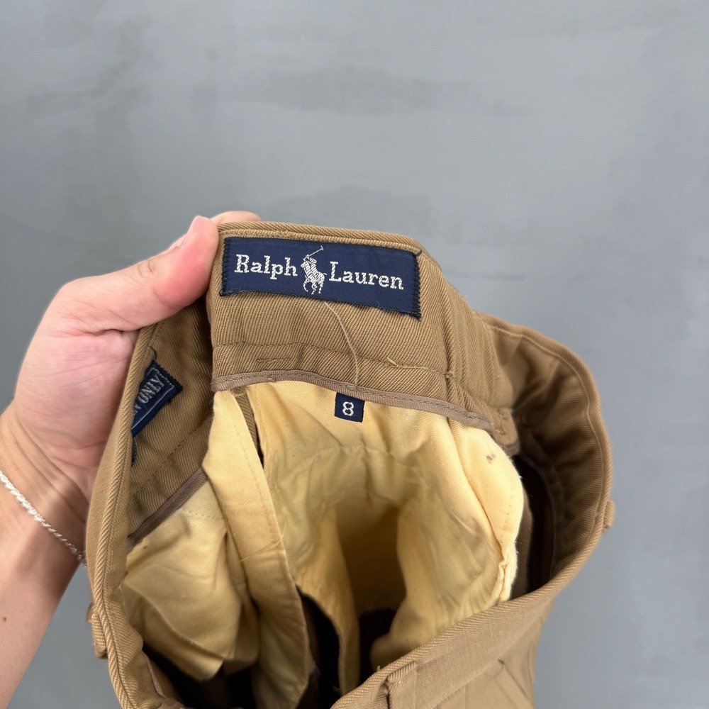 Vintage Ralph Lauren 80s Flared Trousers Tan Pleated Pants High Rise 8 - Picture 4 of 8